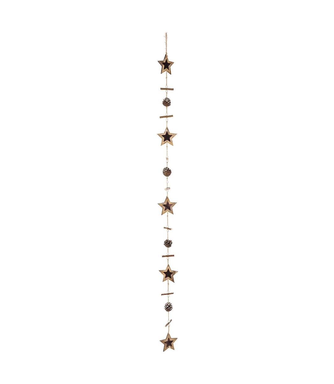 Guirlande en bois pour sapin de Noël Etoile - Couleur naturel-1