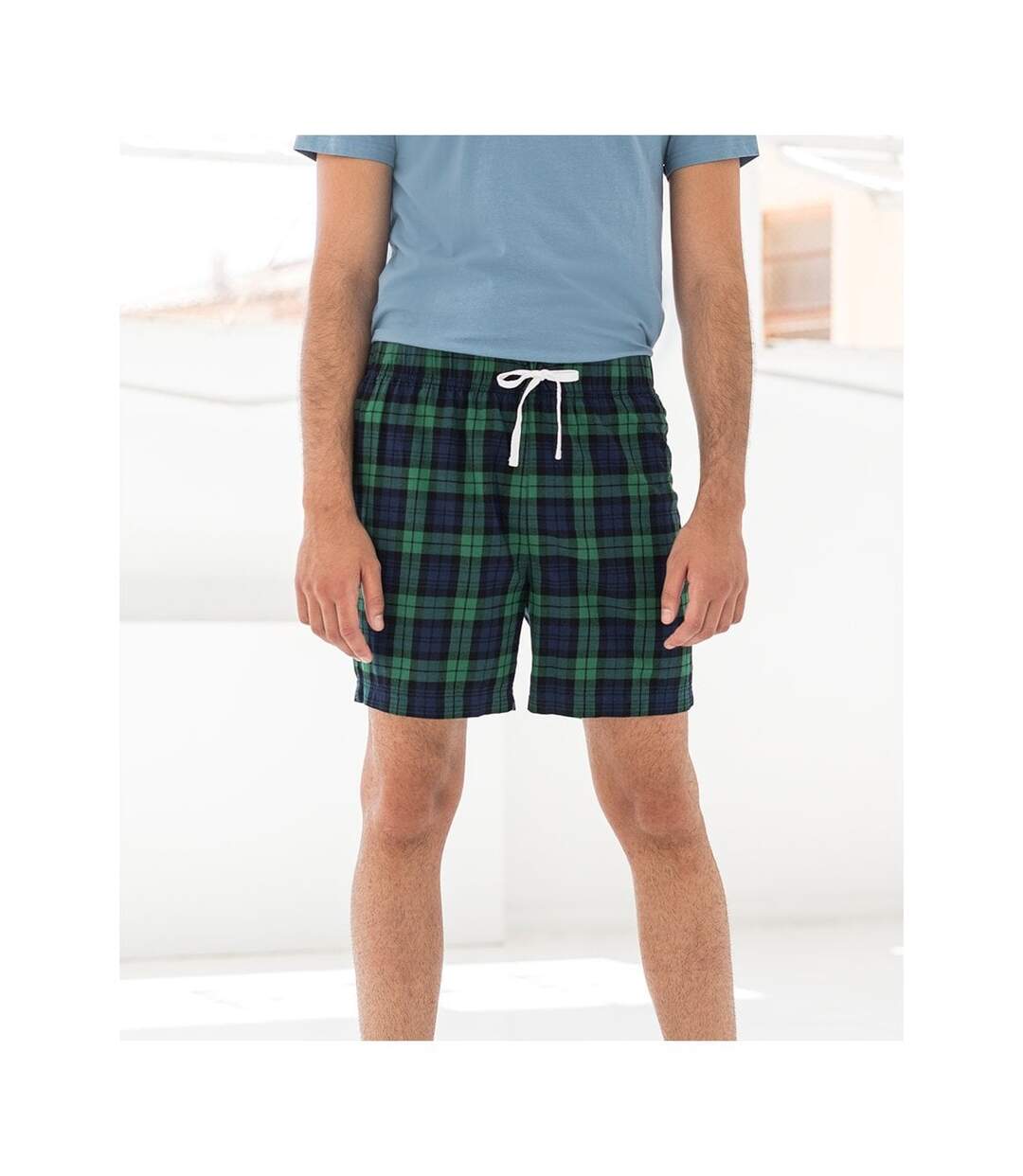 Skinni Fit Mens Tartan Lounge Shorts (Navy/Green Check) - UTRW7322-3