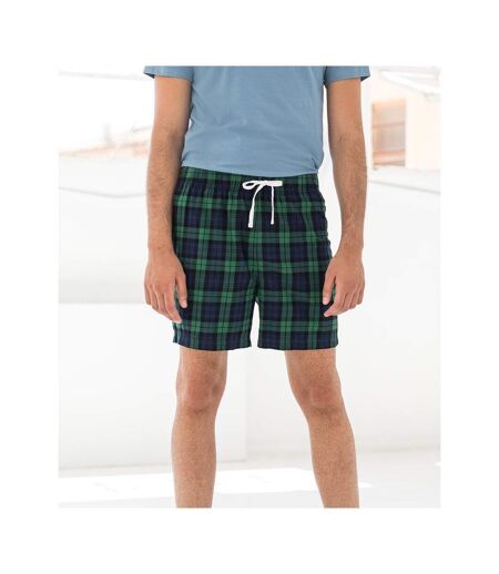 Skinni Fit Mens Tartan Lounge Shorts (Navy/Green Check)