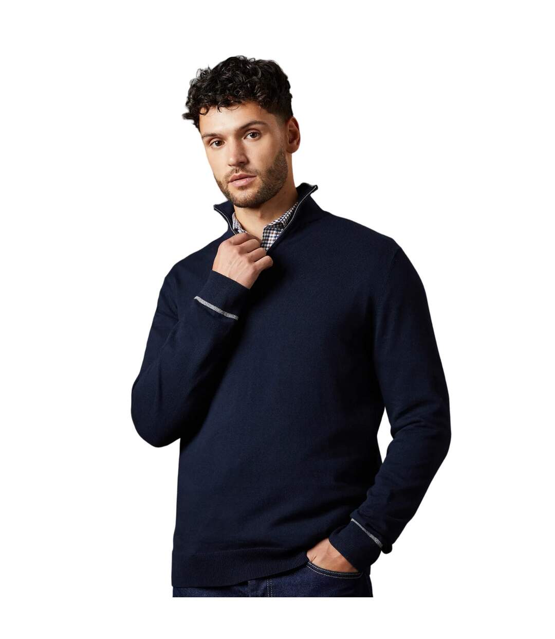 Mens cotton quarter zip jumper navy Burton-1