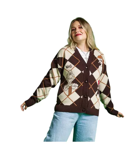 Cardigan Adulte Beige Marron Wallace And Gromit