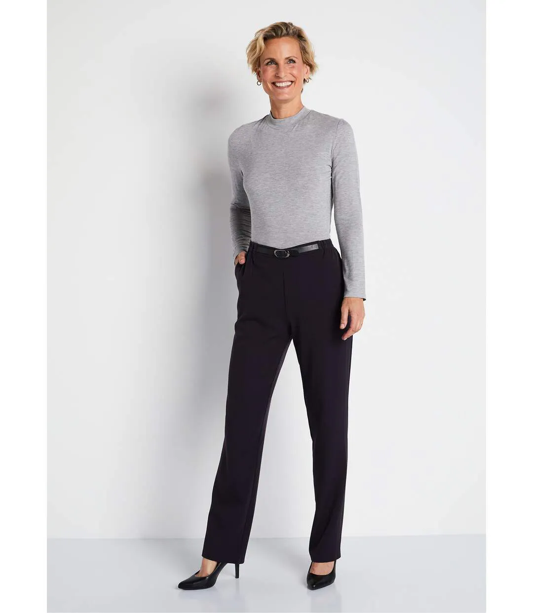 Pantalon infroissable taille semi élastiquée-4