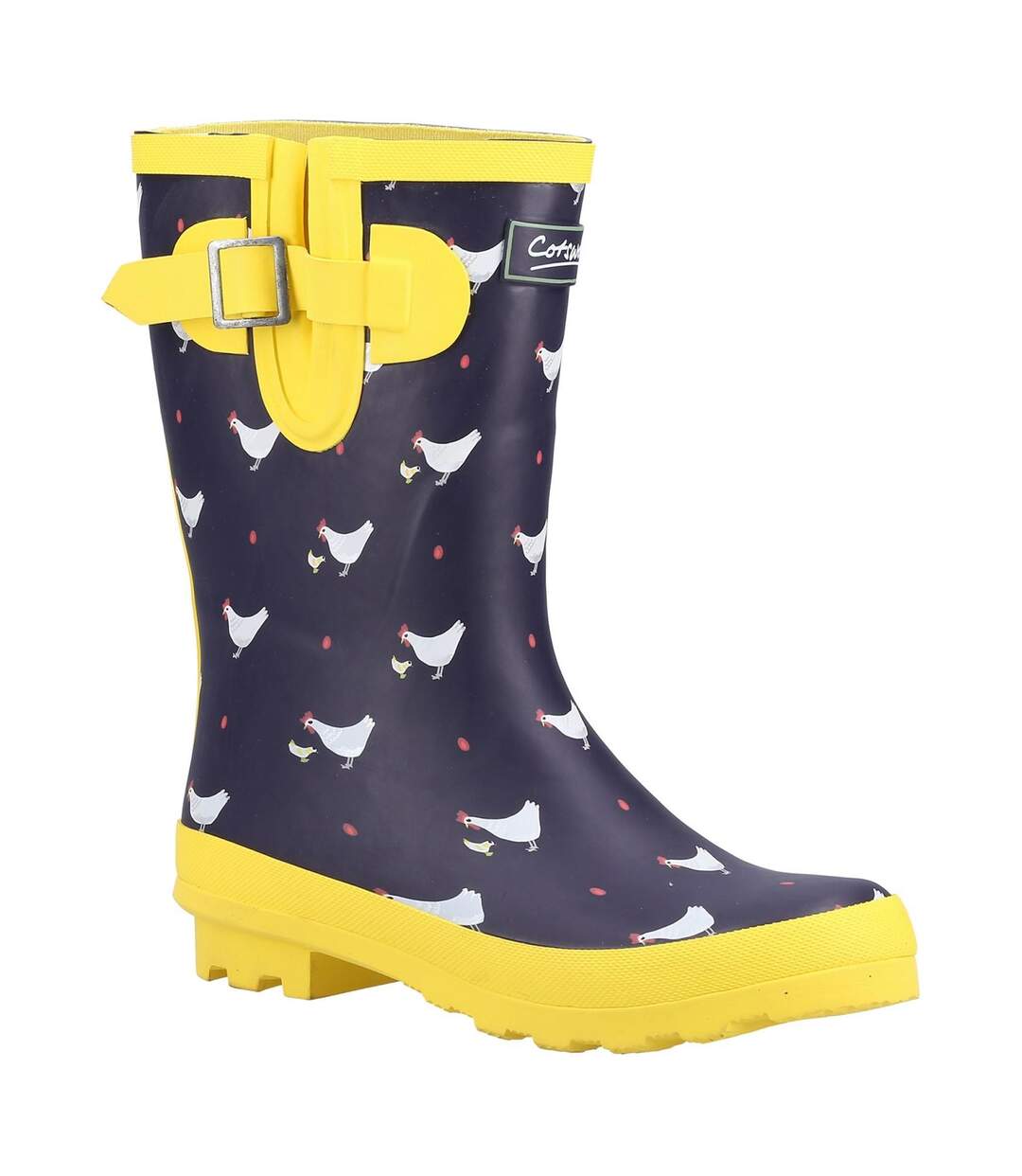 Womens/ladies farmyard chicken mid calf wellington boots navy/yellow Cotswold