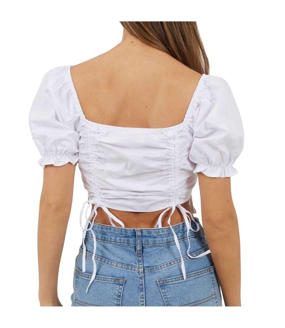 Womens/ladies Puff Sleeve Crop Top White Brave Soul-2