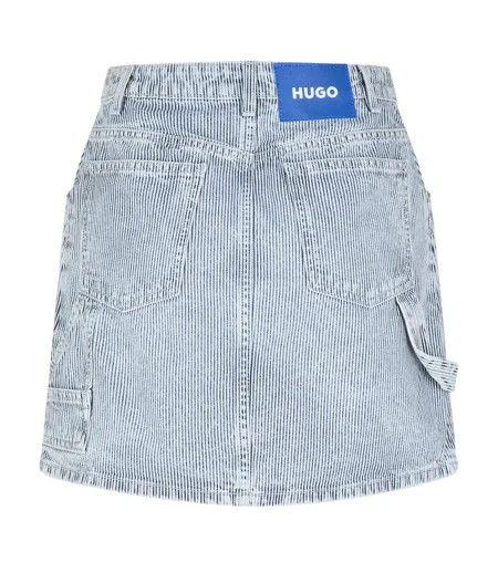 Womens/ladies Gami Denim Regular Mini Skirt Bright Blue Stripe Hugo