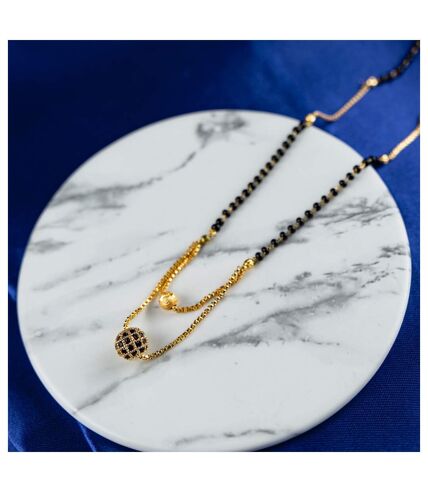 Indian Gold Plated Black Bead Everyday Mangalsutra Minimalist Nazaria Necklace