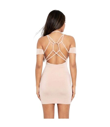 Robe Courte Épaules Dénudées Femme Beige Missy Empire