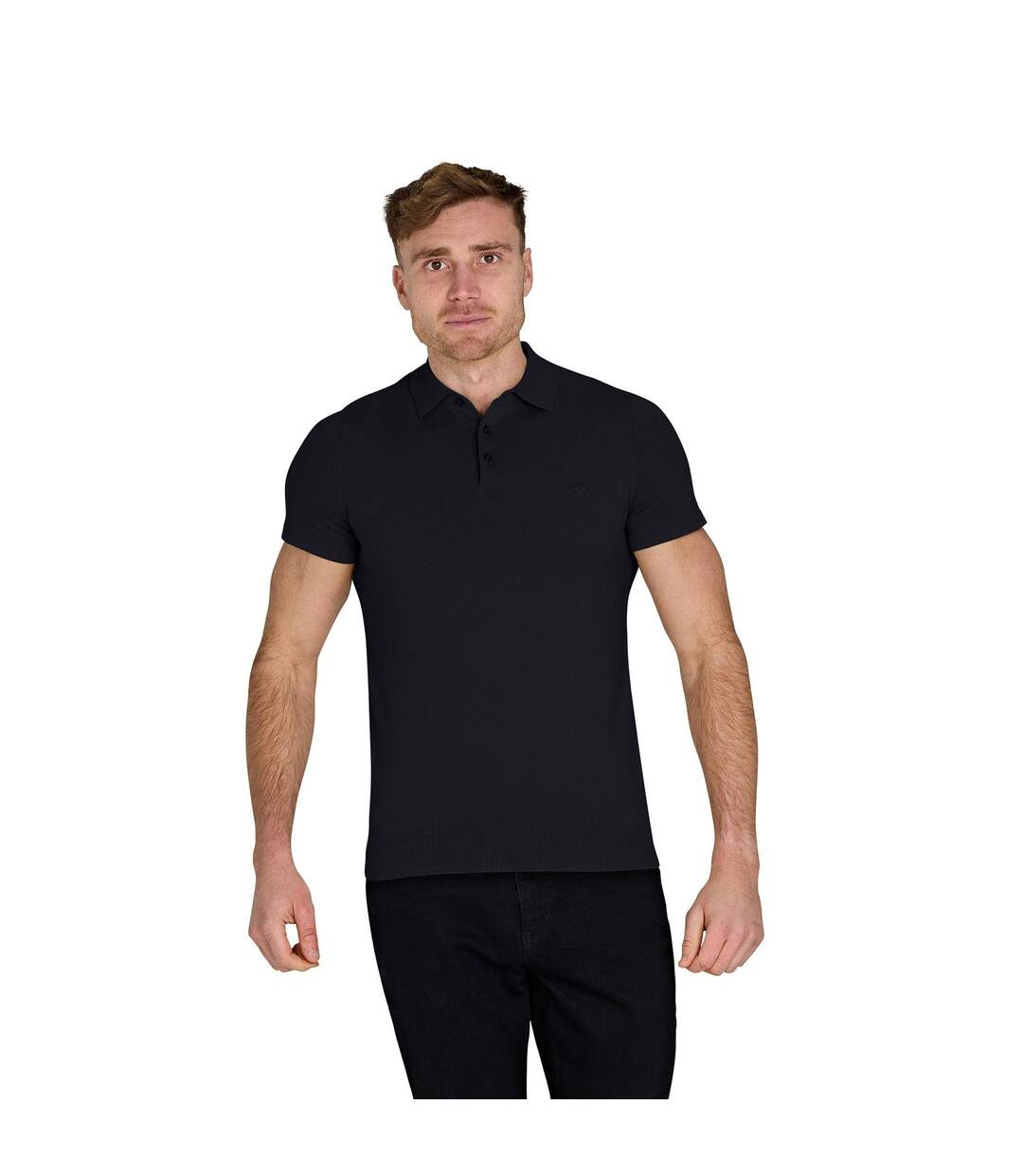 Mens Knitted Short-sleeved Polo Shirt Black Raging Bull-4