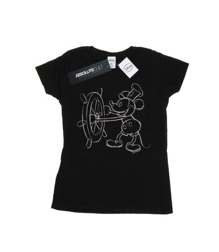 Disney Femme/Les femmes Mickey Mouse Steamboat Sketch - T-shirt en coton (Noir) - UTBI48194