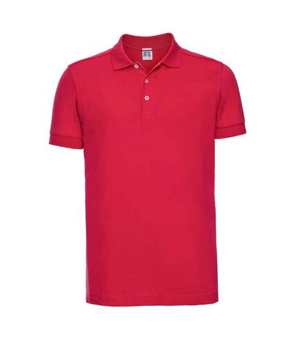 Mens pique stretch polo shirt classic red Russell