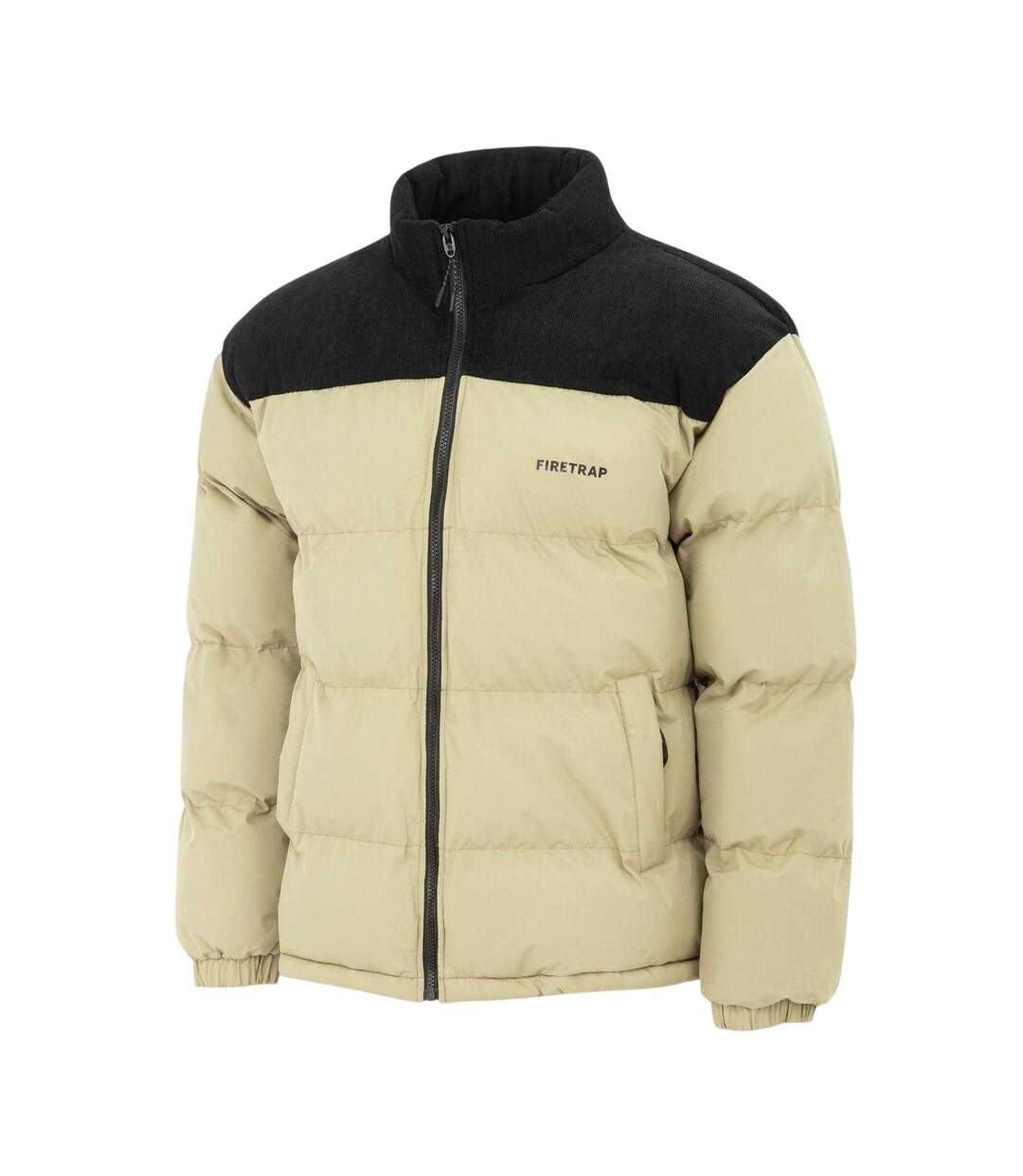 Mens Colour Block Corduroy Quilted Puffer Jacket Light Khaki Firetrap-1