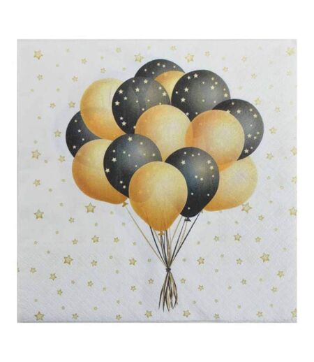 Lot de 20 Serviettes en Papier Ballons 33x33cm Noir & Or