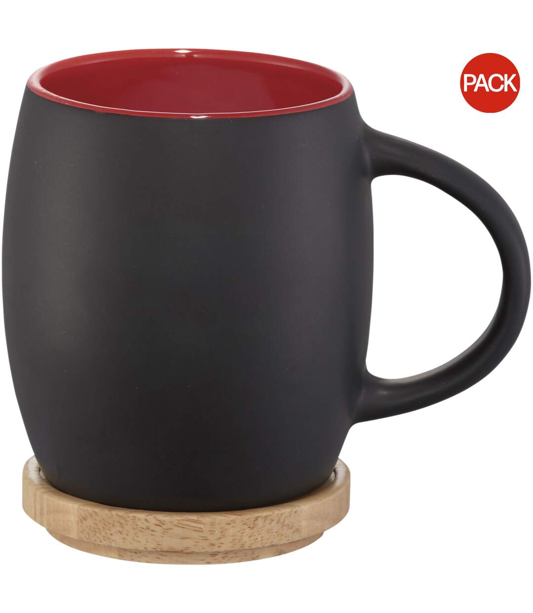 Pack of 2  Hearth ceramic mug with wood lid/coaster  10.4 x 7.5 cm solid black/red Avenue-1