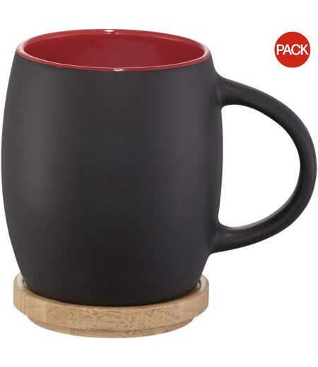 Pack of 2  Hearth ceramic mug with wood lid/coaster  10.4 x 7.5 cm solid black/red Avenue