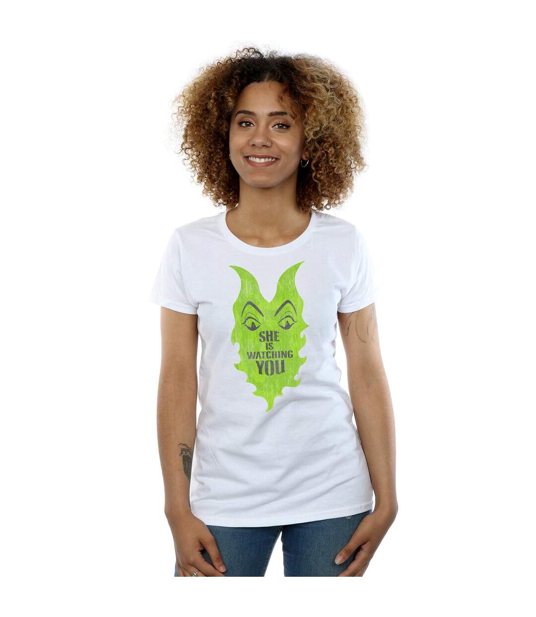 Disney - T-shirt THE DESCENDANTS MALEFICENT SHE IS WATCHING - Femme (Blanc) - UTBI17667-2