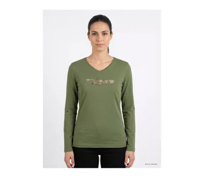 Mayflower NERVAL4 : Tee-shirt femme manches longues vert olive avec petit col V