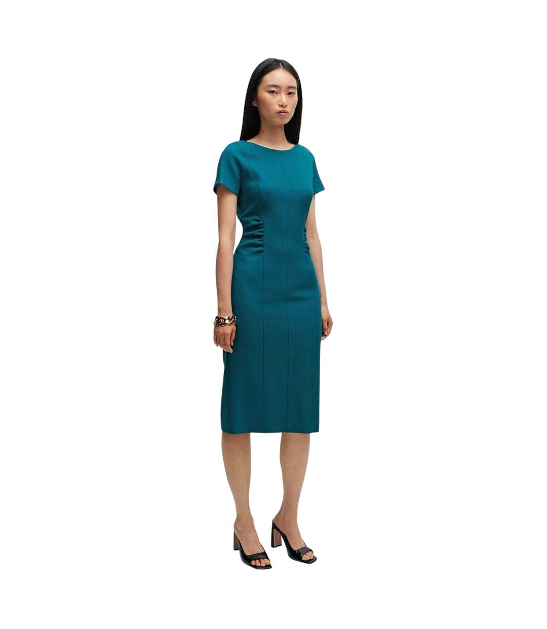 Robe Mi-longue Manches Courtes Femme Vert Boss-2