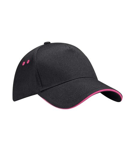 Beechfield 5 Panel Sandwich Peak Baseball Cap (Black/Fuchsia) - UTPC7033