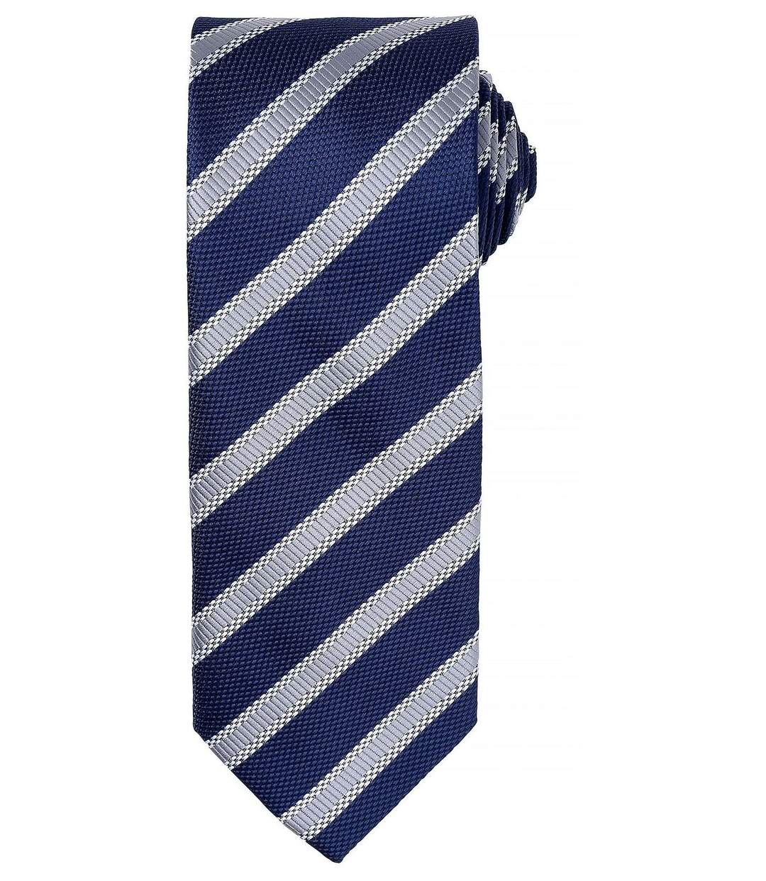 Cravate rayée - PR783 - bleu marine et gris silver-1