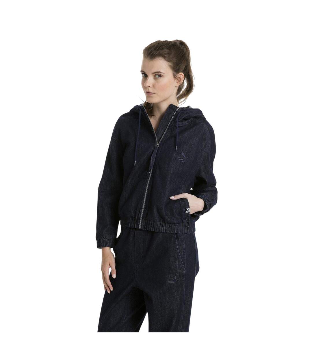 Womens/ladies T7 Denim Track Jacket Black Puma-4