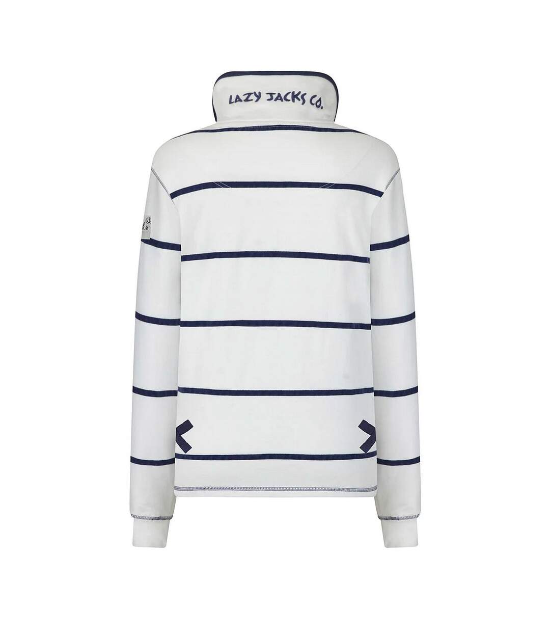 Womens/ladies Striped Quarter Zip Long-sleeved Sweatshirt White Lazy Jacks-2