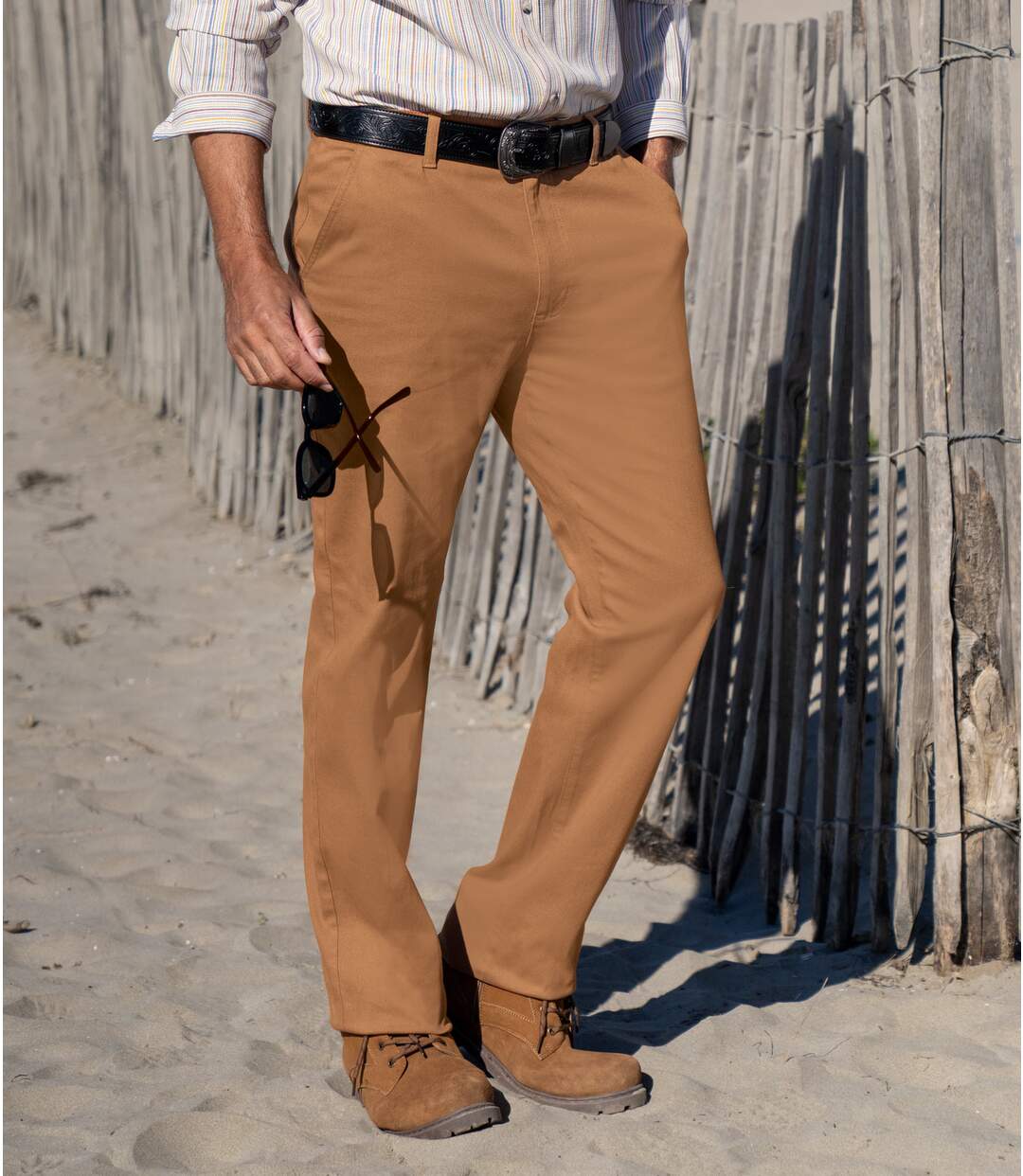 Men's Camel Stretchy Chino Trousers-1