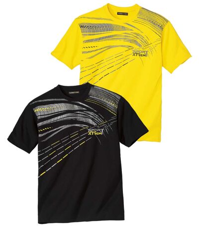 Pack of 2 Men's Sporty Graphic T-Shirts - Black Yellow
