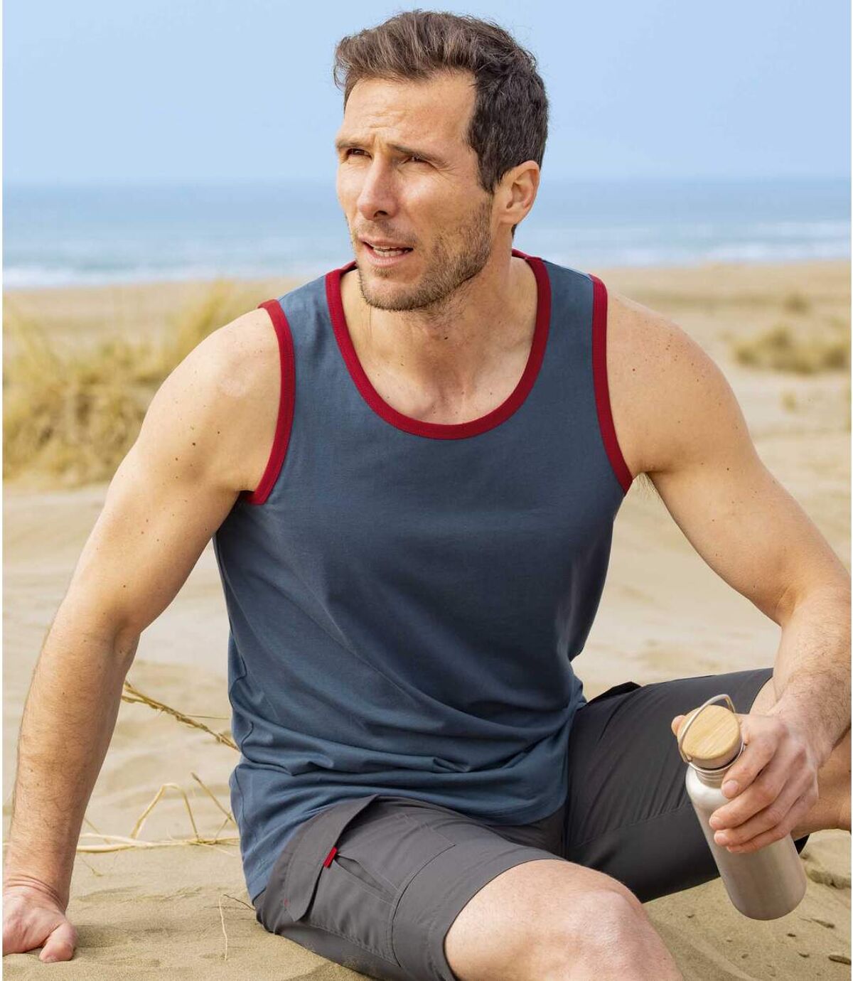 Lot 3 Débardeurs Homme Sunny Beach - Grandes Tailles M-5XL, Jersey Confort Été, Gris Chiné Bleu Anis