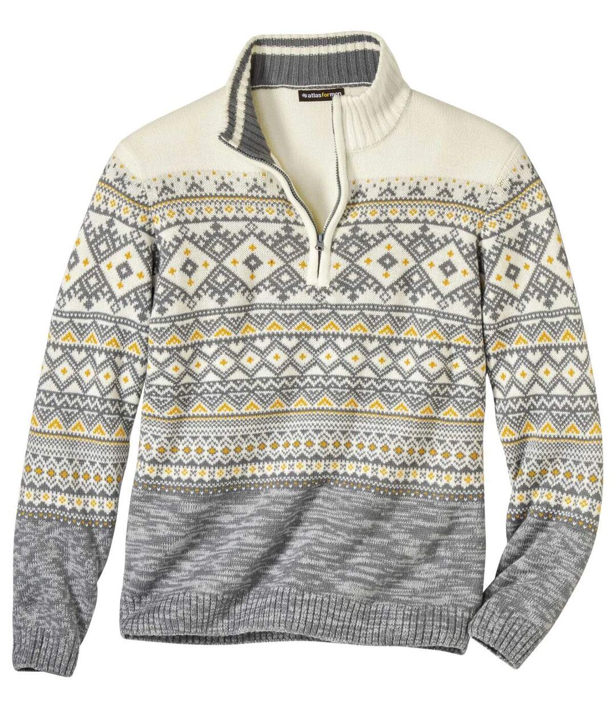 Žakárový pulovr se zipovým zapínáním u krku  Atlas For Men