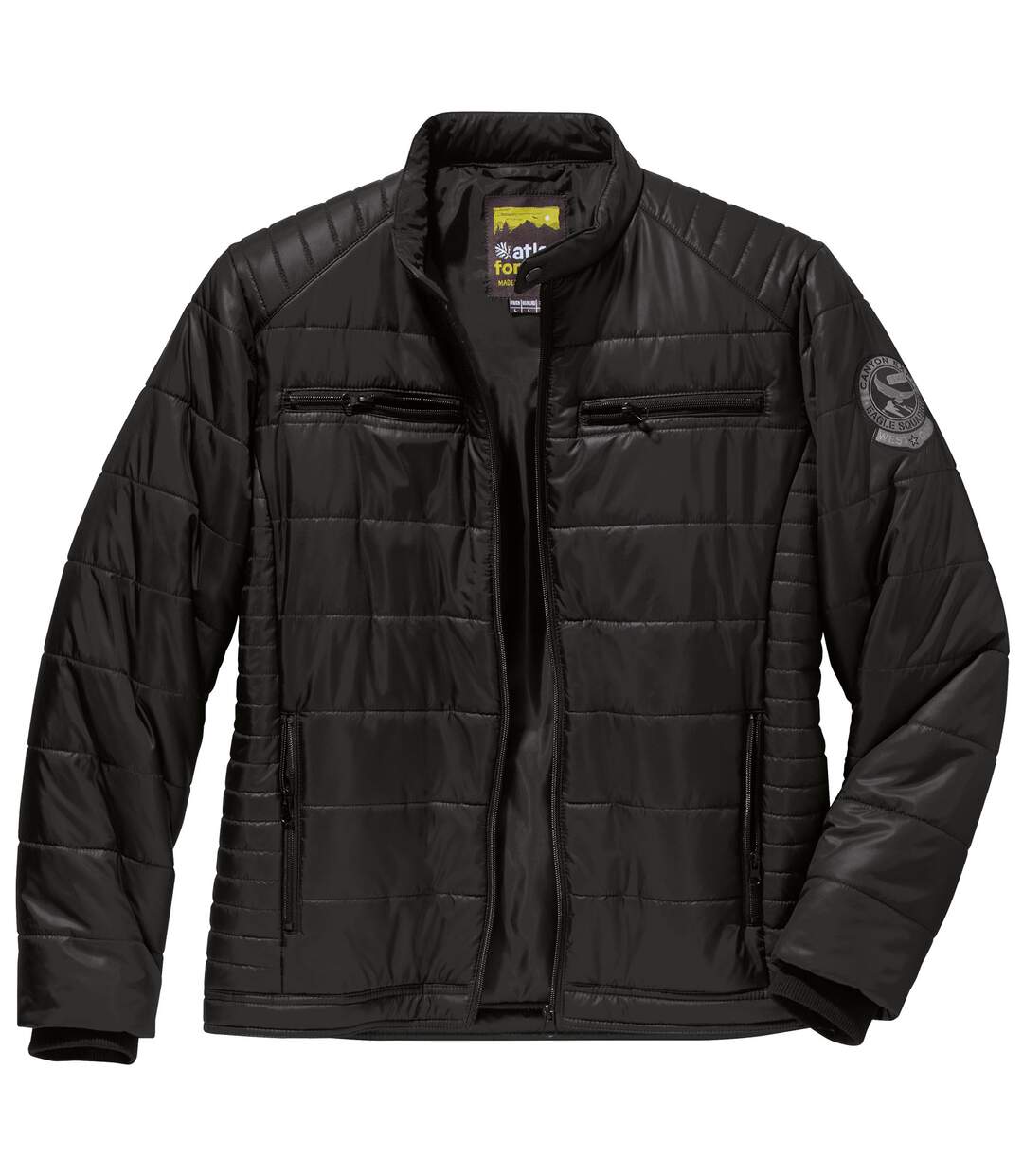 Men's Black Biker-Style Padded Jacket - Water-Repellent