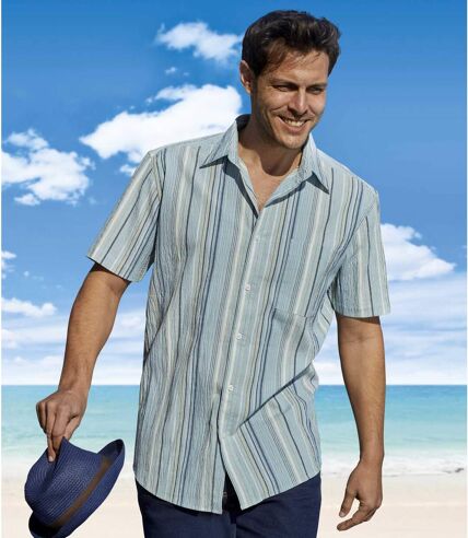 Men's Light Blue Striped Crepe Shirt