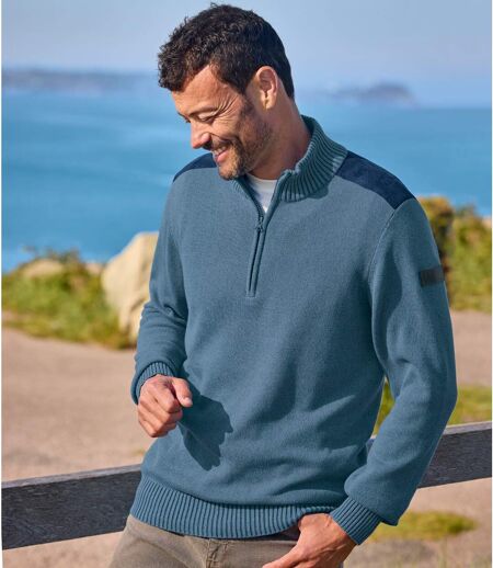 Pull Camionneur en Coton Bleu 