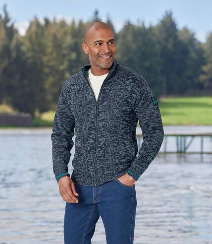 Men's Blue Fleece-Lined Knitted Jacket 