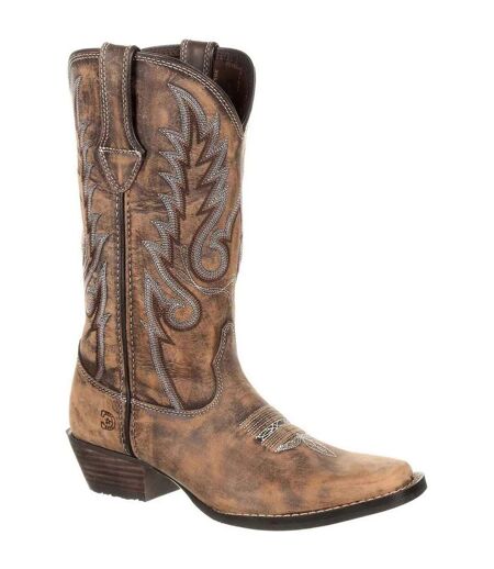 Womens/ladies dream catcher distressed full grain leather cowboy boots brown Durango