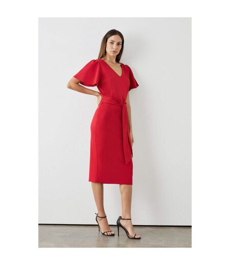 Principles Womens/Ladies Ponte Belt Ruffle Midi Dress (Red) - UTDH6434