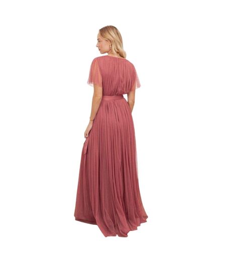 Womens/ladies Wrap Fitted Flutter Bridesmaid Maxi Dress Rose Anaya With Love