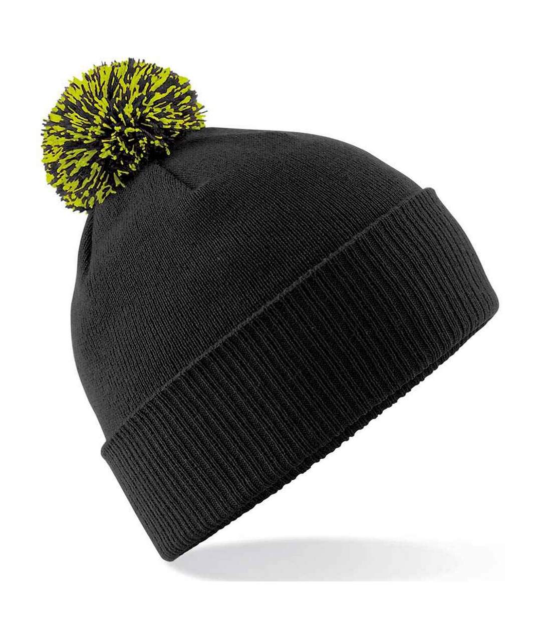 Bonnet snowstar adulte noir / vert citron Beechfield-1