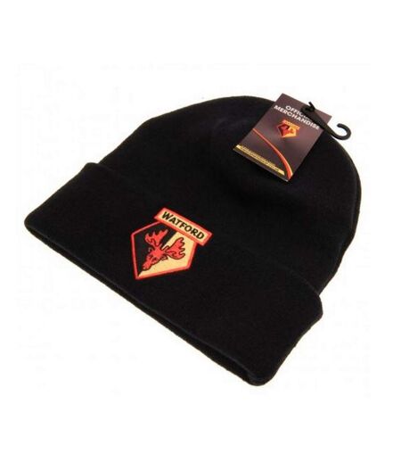 Watford FC Unisex Adults Knitted Hat (Black/Yellow/Red)