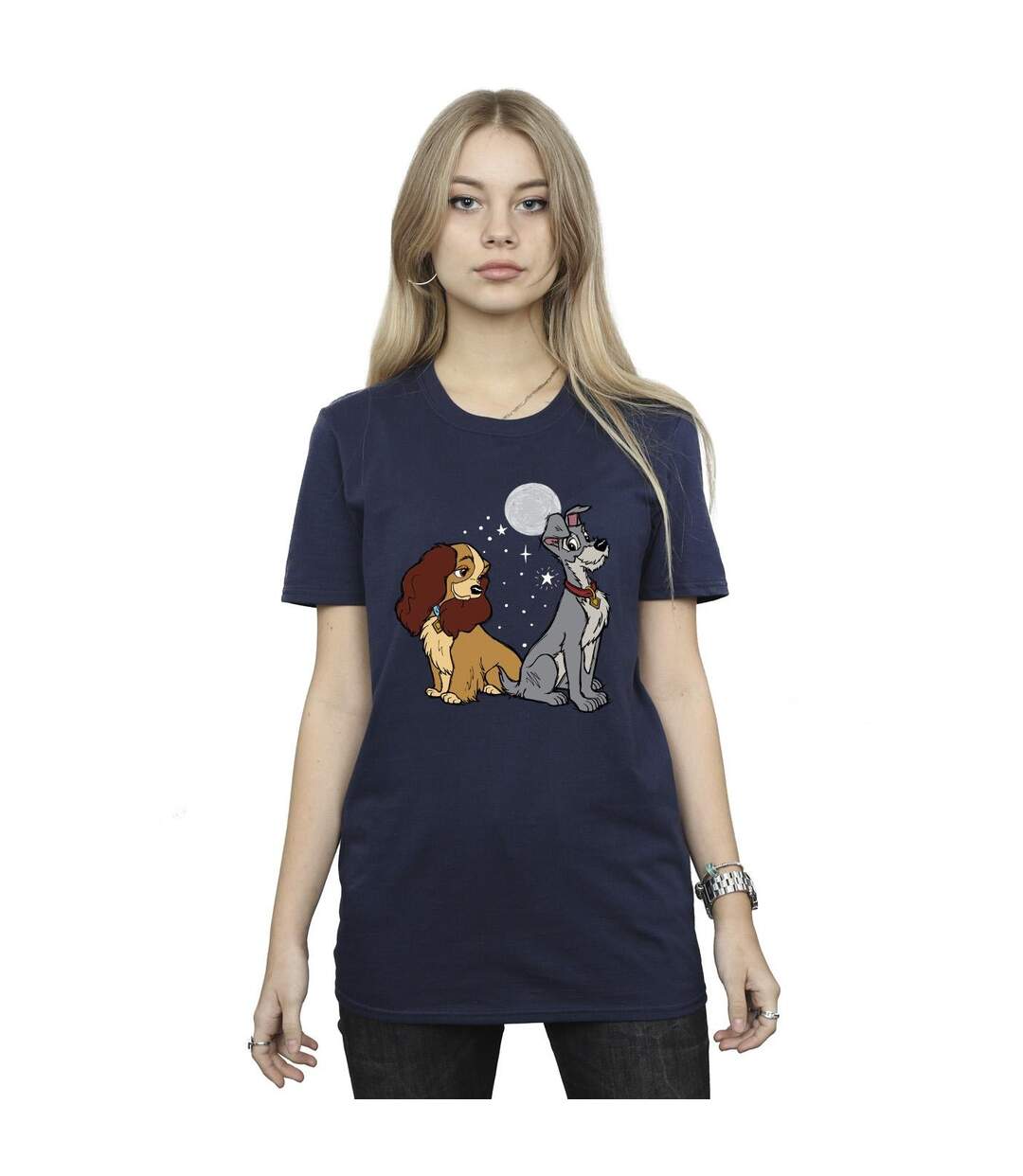 Disney Femmes/Les femmes Lady And The Tramp Moon - T-shirt boyfriend en coton (Bleu marine) - UTBI30742-2