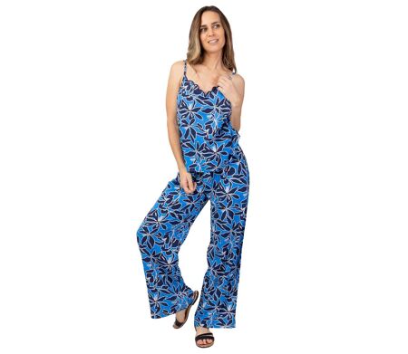 Top court femme fines bretelles AMORE fleurs bleues Coton Du Monde