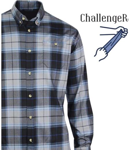 CHALLENGER TRADITION4 — Chemise à carreaux manches longues gris et bleu : l'aisance du tissu extensible