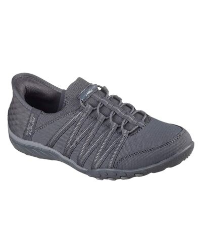 Womens/ladies Breathe Easy Roll With Me Trainers Charcoal Skechers