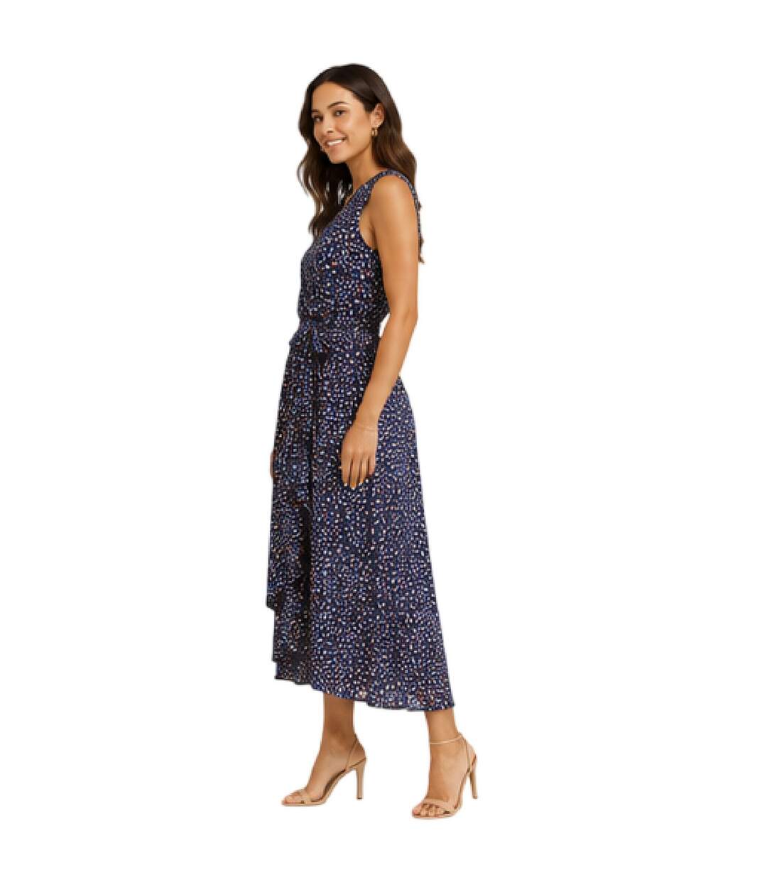 Robe Portefeuille Sans Manches Motif/style À Pois Femme Bleu Marine Mela London-4