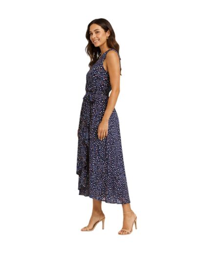 Robe Portefeuille Sans Manches Motif/style À Pois Femme Bleu Marine Mela London