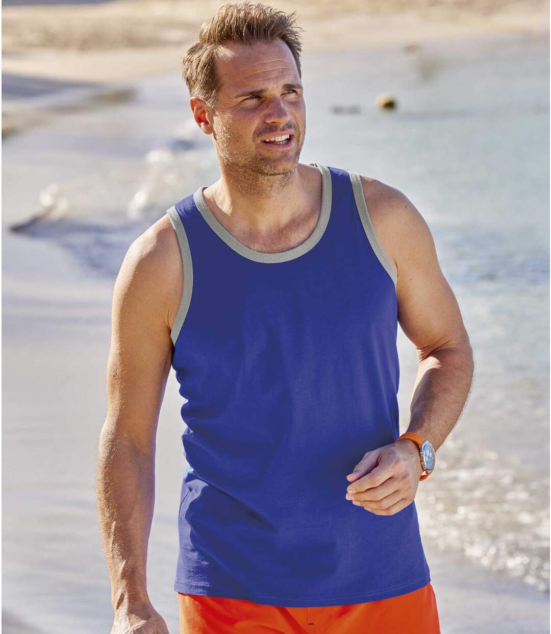 Pack of 3 Men's Beach Vests - Turquoise Orange Navy-4