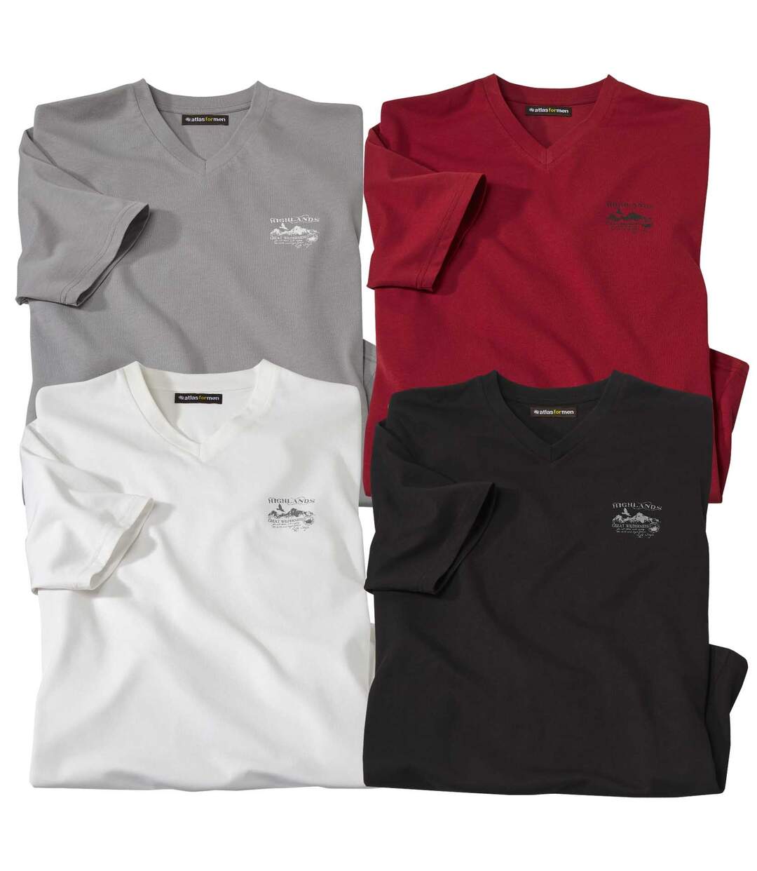 Pack of 4 Men's V-Neck Westlands T-Shirts - White Black Grey Burgundy-1