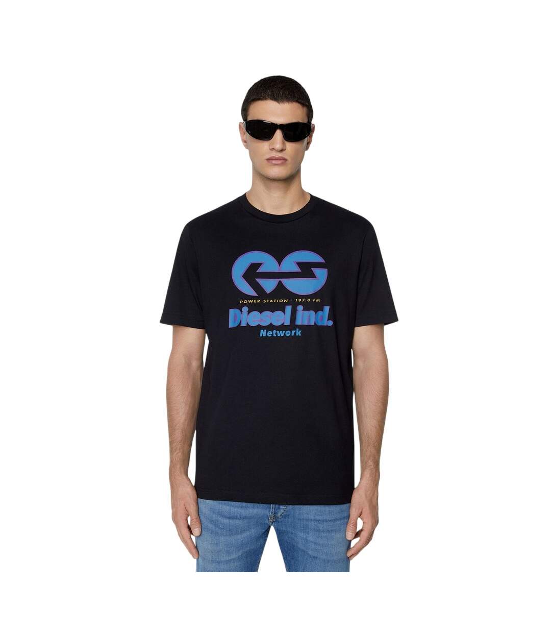T-shirt Motif/style Logo Power Station Adulte Noir Bleu Diesel-1