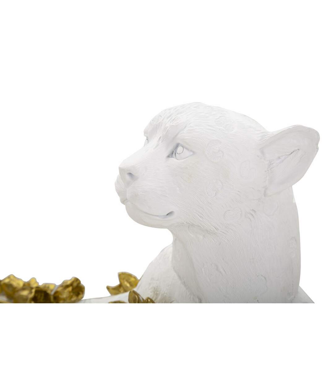 Statue Déco en Résine Léopard Couché 53cm Blanc-4