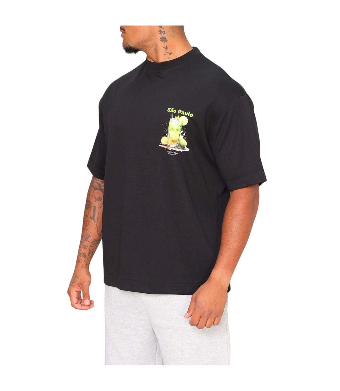 T-shirt Motif/style Imprimé Graphique Sao Paulo Adulte Noir Rose London-4