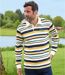 Men's Rugby Polo Shirt - Ecru Blue Ochre